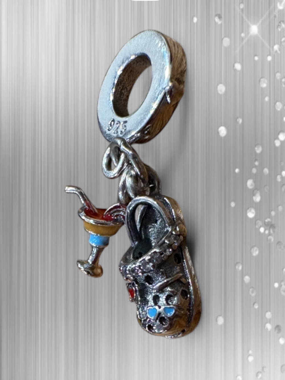 Sterling Silver Croc-Style Shoe & Cocktail Charm - Silver
